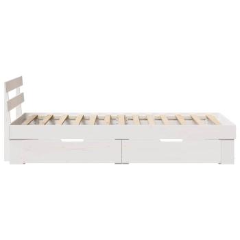 Bettgestell mit Schubladen mit Kopfteil mit Speicher Weiß 90 x 200 cm Massivkiefer