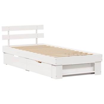 Bettgestell mit Schubladen mit Kopfteil mit Speicher Weiß 90 x 190 cm Kiefernholz