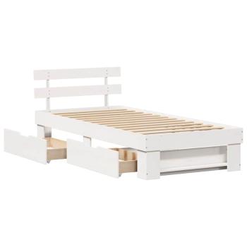 Bettgestell mit Schubladen mit Kopfteil mit Speicher Weiß 90 x 190 cm Kiefernholz