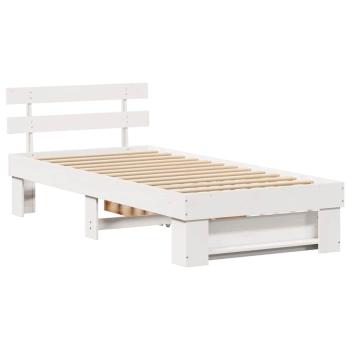 Bettgestell mit Schubladen mit Kopfteil mit Speicher Weiß 90 x 190 cm Kiefernholz