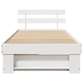 Bettgestell mit Schubladen mit Kopfteil mit Speicher Weiß 90 x 190 cm Kiefernholz