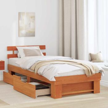 Bettgestell mit Schubladen mit Kopfteil mit Speicher Wachsbraun 90 x 190 cm Massivkiefer