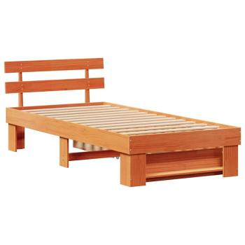Bettgestell mit Schubladen mit Kopfteil mit Speicher Wachsbraun 90 x 190 cm Massivkiefer