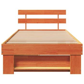 Bettgestell mit Schubladen mit Kopfteil mit Speicher Wachsbraun 90 x 190 cm Massivkiefer