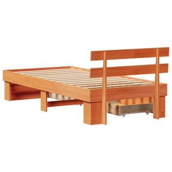 Bettgestell mit Schubladen mit Kopfteil mit Speicher Wachsbraun 90 x 190 cm Massivkiefer