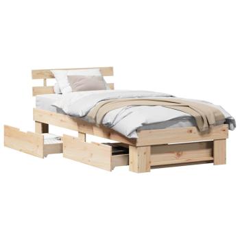 Bettgestell mit Schubladen mit Kopfteil mit Speicher Braun 75 x 190 cm Massivkiefer
