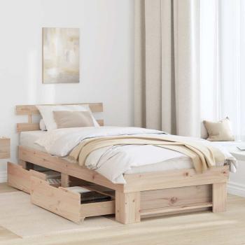 Bettgestell mit Schubladen mit Kopfteil mit Speicher Braun 75 x 190 cm Massivkiefer