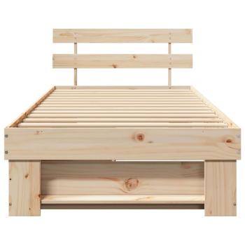 Bettgestell mit Schubladen mit Kopfteil mit Speicher Braun 75 x 190 cm Massivkiefer