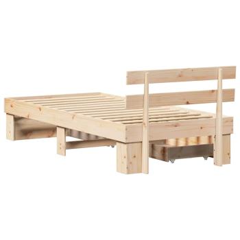Bettgestell mit Schubladen mit Kopfteil mit Speicher Braun 75 x 190 cm Massivkiefer
