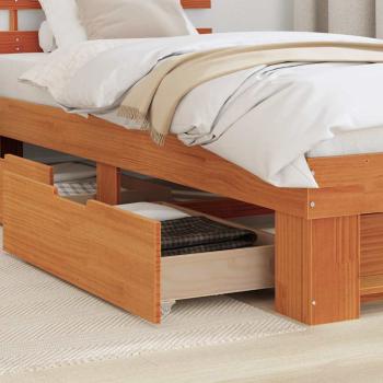 Bettgestell mit Schubladen mit Kopfteil mit Speicher Wachsbraun 75 x 190 cm Massivkiefer