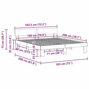 Bettgestell mit Kopfteil Braun 180 x 200 cm Massivkiefer