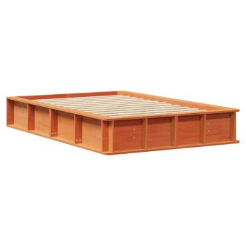Bettgestell mit Speicher Wachsbraun 140 x 200 cm Massivholz