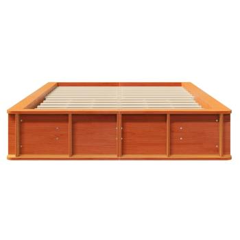 Bettgestell mit Speicher Wachsbraun 140 x 200 cm Massivholz