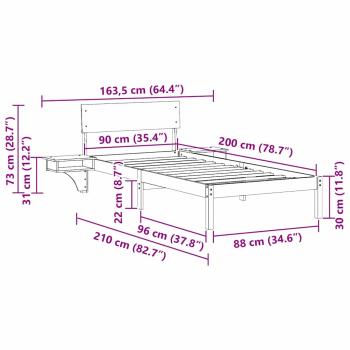 Bettgestell mit Nachttischen mit Kopfteil Braun 90 x 200 cm