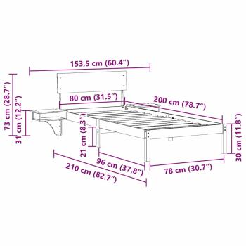 Bettgestell mit Nachttischen Wachsbraun 80 x 200 cm