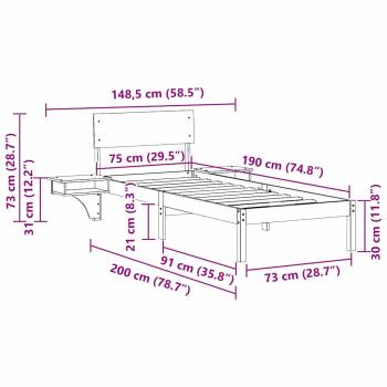 Bettgestell mit Nachttischen Wachsbraun 75 x 190 cm