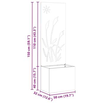 Blumentopf mit dekorativem Paneel Silber 50 x 140 cm
