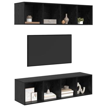 TV-Schrank Set mit Regal mit Speicher 3 pcs Schwarze Eiche Holzwerkstoff