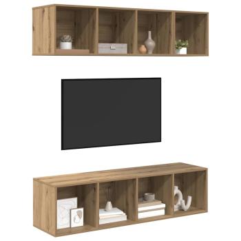 TV-Schrank Set mit Regal 3 pcs Eiche handwerklich Holzwerkstoff