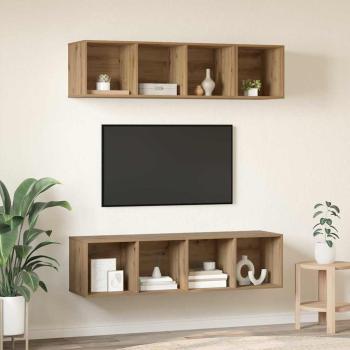 TV-Schrank Set mit Regal 3 pcs Eiche handwerklich Holzwerkstoff