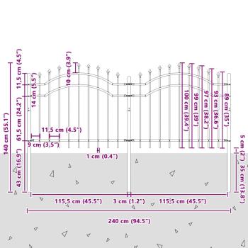 Gartenzaun Grau 140 cm Pulverbeschichteter Stahl