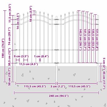 Gartenzaun Grau 190 cm Pulverbeschichteter Stahl