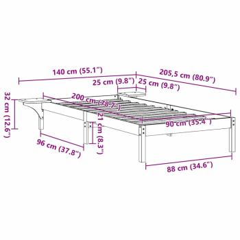 Bettgestell mit Nachttischen Braun 90 x 200 cm Braun