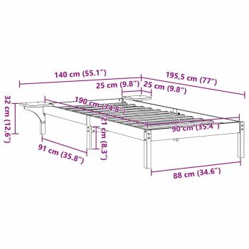 Bettgestell mit Nachttischen Braun 90 x 190 cm Wachsbrown