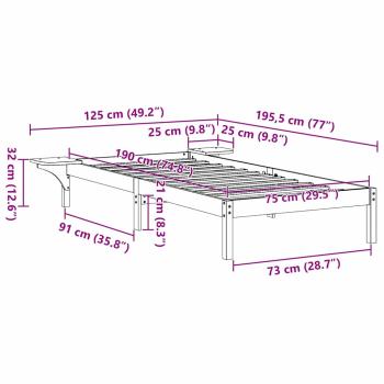 Bettgestell mit Nachttischen Braun 75 x 190 cm Wachsbrown