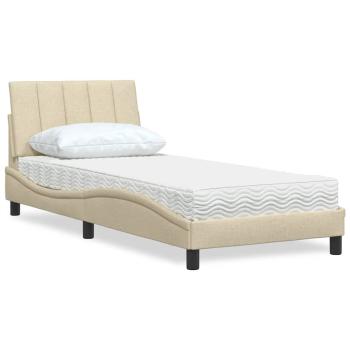 ARDEBO.de - Bett mit Matratze "Hanko" Creme 90x190 cm Stoff