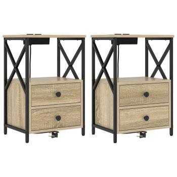 Nachttisch mit Ladestation 2 pcs Sonoma Eiche Holzwerkstoff