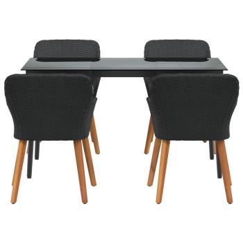 5-teilige Garten Essgruppe Schwarzes Poly Rattan