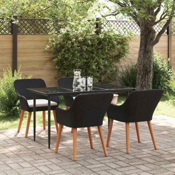 5-teilige Garten Essgruppe Schwarzes Poly Rattan
