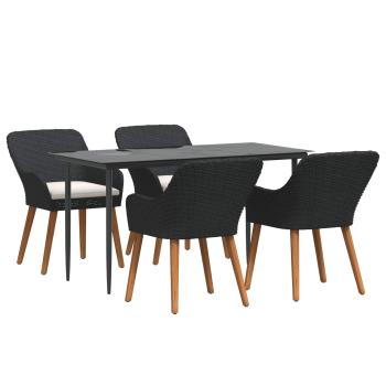 5-teilige Garten Essgruppe Schwarzes Poly Rattan