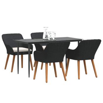 5-teilige Garten Essgruppe Schwarzes Poly Rattan