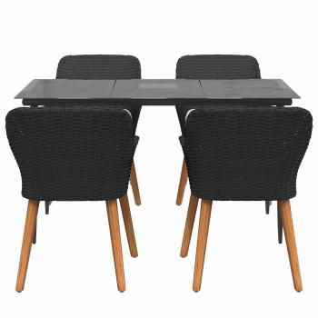 5-teilige Garten Essgruppe Schwarzes Poly Rattan