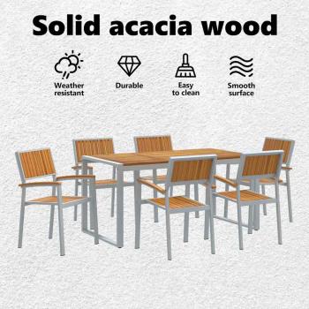 Garten Essgruppe 7 pcs Grau Massivholz Akazie