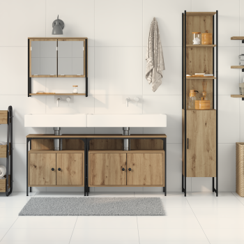 4-teiliges Badezimmermöbel-Set aus Artisan Eiche, Holzwerkstoff