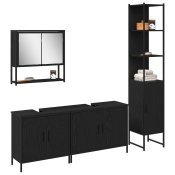 4-teiliges Badezimmermöbelset in schwarzer Eiche und Holzwerkstoff