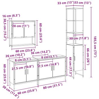 4-teiliges Badezimmermöbelset in schwarzer Eiche und Holzwerkstoff