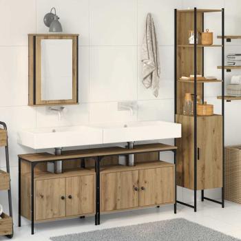 4-teiliges Badezimmermöbel-Set aus Artisan-Eiche, beschichtetem Holz