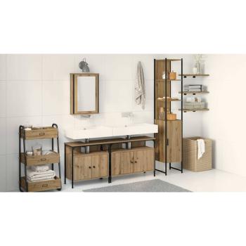 4-teiliges Badezimmermöbel-Set aus Artisan-Eiche, beschichtetem Holz