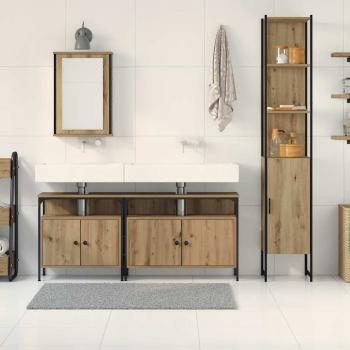 4-teiliges Badezimmermöbel-Set aus Artisan-Eiche, beschichtetem Holz
