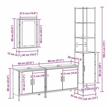 4-teilige Badezimmermöbelset Schwarze Eiche Holzwerkstoff