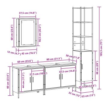 4-teilige Badezimmermöbelset Schwarze Eiche Holzwerkstoff