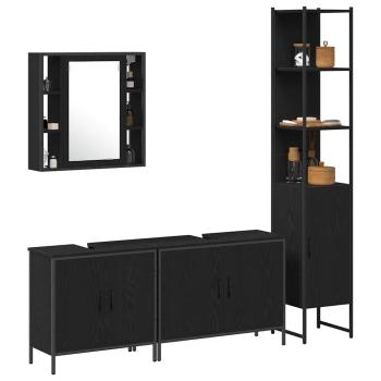 4-teiliges Badezimmermöbel-Set Schwarz Eichenholzwerkstoff