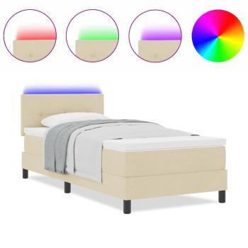 LED Boxspringbett mit Matratze Creme 90x200 cm Stoff