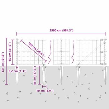 Euro Zaun mit 13 Spike-Posts 0,8x25 m verzinkter Stahl Grau
