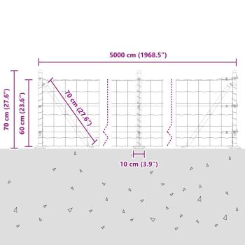Euro-Zaun mit 13 Flanschpfosten 0.6x50 m verzinkter Stahl