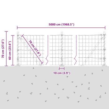 Euro Zaun mit 13 Flanschkonstruktionen 0.6x50 m verzinkter Stahl
